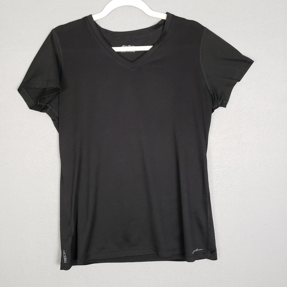 Eddie Bauer Size L Free Dry Athletic Tee Shirt Solid Black V-Neck Workout Gym